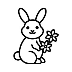 Obraz premium Cute bunny holding flowers in a simplistic and cheerful design 