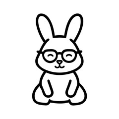 Fototapeta premium Cute bunny with glasses sitting and smiling in a simple design 