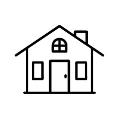 Simple house icon with front door and two windows in outline style  