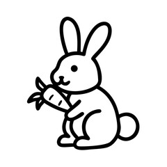Obraz premium Cute rabbit holding a carrot in line-art style for icon design 