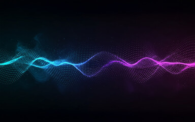 Abstract particle wave background in neon blue and purple