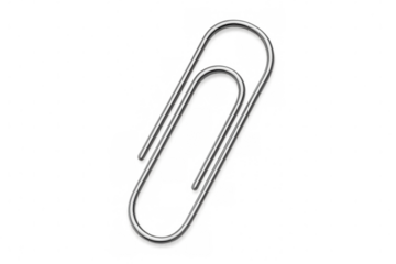 Metallic paperclip gleaming against transparent surface, ideal for minimalist graphic design compositions