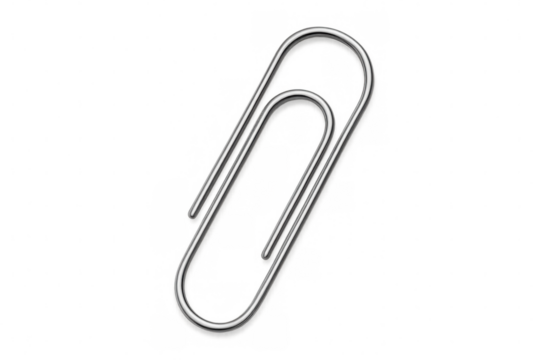 Metallic paperclip gleaming against transparent surface, ideal for minimalist graphic design compositions