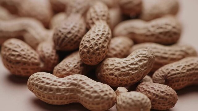 Closeup view featuring a pile of peanuts in their shells, nutrition and healthy snack