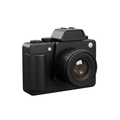 Realistic 3D Rendering of Sleek Black Camera on Transparent Background