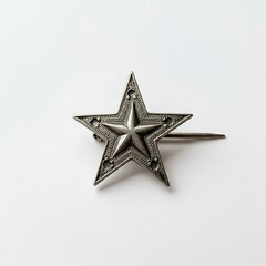 A shiny silver Christmas star ornament on a white background, perfect for festive holiday decoration