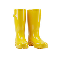 Realistic 3D Rendering of Yellow Rubber Rain Boots Footwear Isolated