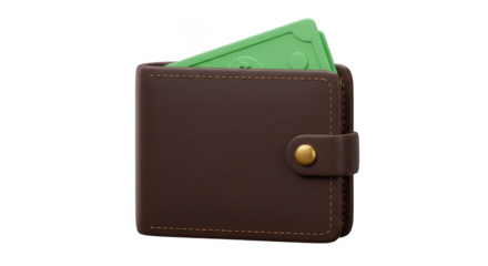 Realistic Illustration Wallet Showing Brown Leather Style with Money Currency