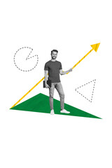 Vertical collage image of positive intelligent guy hold use netbook networking online isolated on...