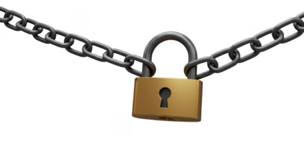 Metal Padlock Chain Security Isolated on Transparent Background PNG