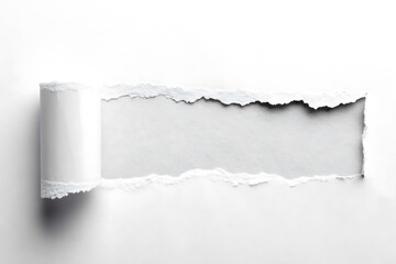 Fototapeta premium Torn white paper with rolled edge revealing a lighter shade beneath