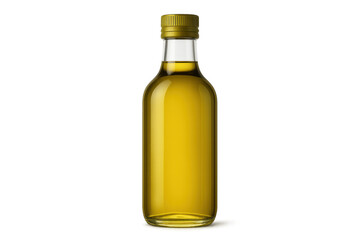Photorealistic golden-filled glass bottle standing against transparent background, representing olive oil or premium cooking oil packaging design