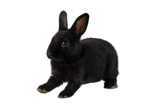 Isolated Portrait of a Black Rabbit Animal With a Transparent Background