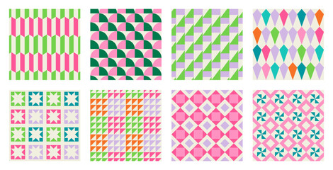 Set of Essential geometric printable seamless pattern with abstract Minimal elegant line form stroke shapes in vibrant colors. Modern simple background in minimalist mid century style vector wall art