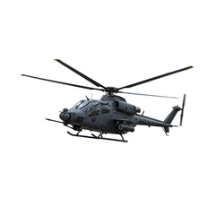 A powerful war helicopter isolated on white or transparent background. PNG format.