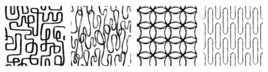 Set Aesthetic Contemporary printable seamless pattern with abstract line, dot, shape brush stroke in black and white colors. Boho background in minimalist style vector Illustration for wallpaper 