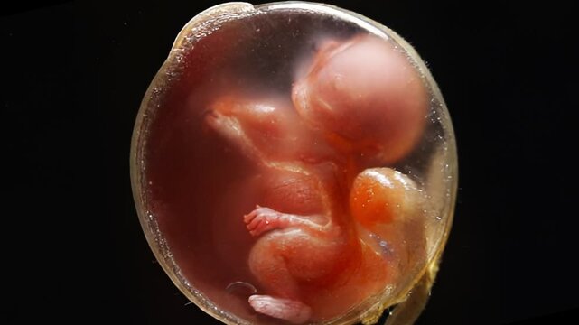 Realistic Human Embryo Inside Amniotic Sac Close-Up Animation. Scientific AI Animation.