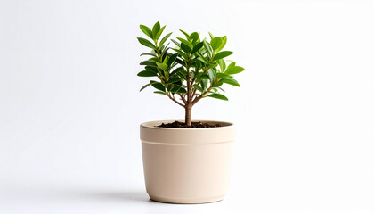 Fototapeta premium Potted Plant: A vibrant, healthy green plant thrives in a ceramic pot, symbolizing growth and vitality. A close-up, high-angle view emphasizes the plant's fresh, flourishing appearance.