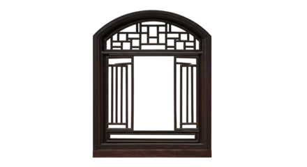 Isolated Transparent Background Of Wooden Window Frame Carved Ornate Arch