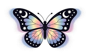 Obraz premium Fantasy Butterfly with Galaxy Wings, Moon and Stars Pattern Generative AI