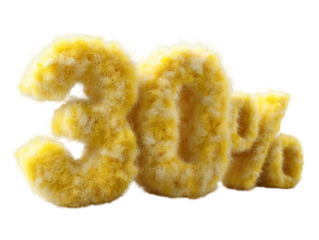 Eye-catching photorealistic of "30%" in yellow fur texture, a promotional visual for sales, deals, and financial discounts