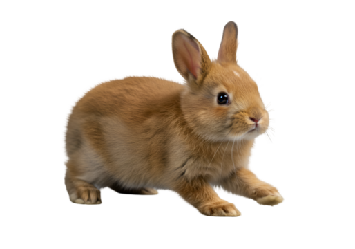 Isolated Portrait of a Cute Brown Rabbit with Long Ears on Transparent