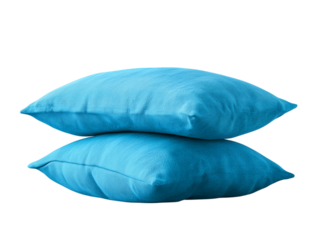 Two vibrant teal pillows are neatly stacked, showcasing their soft texture and inviting color. 