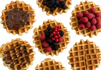 Delicious Waffles With Berries And Chocolate Dessert On Transparent Background
