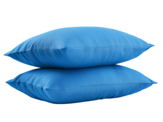 A pair of pristine, azure pillows are stacked upon each other, suggesting comfort and rest