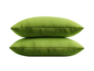 Two plush, lime green velvet cushions stacked neatly, showcasing their soft texture and vibrant color.