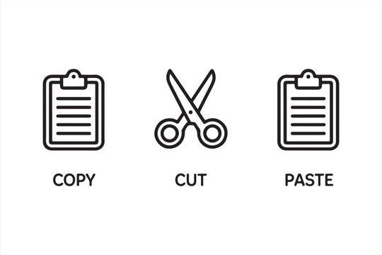 Clean line art icon set featuring universal cut, copy, and paste commands.