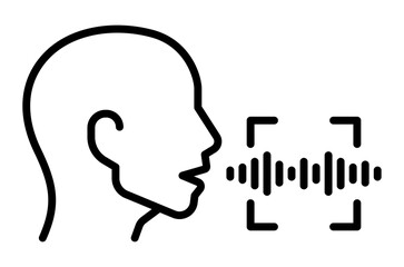 Speech recognition icon. AI voice icon. Vector icon with editable stroke. Isolated on transparent background. 
