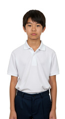 Portrait of Asian Schoolboy Wearing Polo Shirt Stands with Transparency