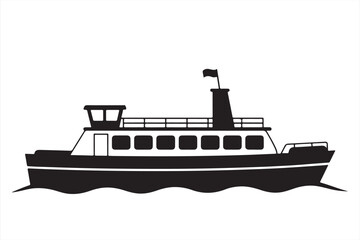 Obraz premium Black-and-White Illustration of a Ferry Boat with Flag on Water
