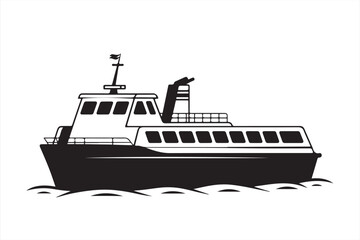 Obraz premium Monochrome Illustration of a Passenger Boat Sailing