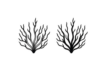 Fototapeta premium Two Abstract Bush Illustrations in Black and White Featuring a Silhouette Style Perfect for Graphic Design and Creative Projects silhouette