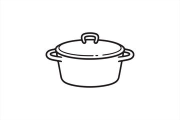 Hand-Drawn Black-and-White Image of a Round Cooking Pot with Lid