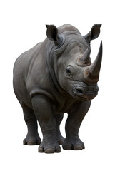 Fototapeta premium Isolated Portrait of a Gray Rhino Standing Horned Animal Wildlife Africa