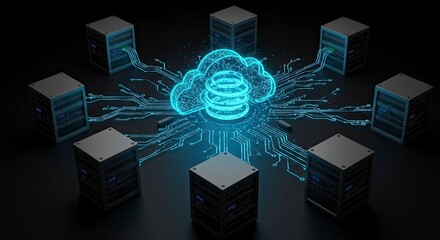 Cloud Computing Network: Servers Connected to Centralized Data Storage