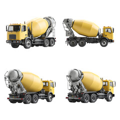 High-Resolution Transparent-Background Realistic concrete mixer truck a transparent background, PNG cutout, ideal for presentations and marketing materials, digital downloads