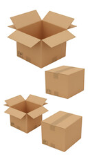 Realistic 3D Render of Brown Cardboard Boxes Open and Closed for Packaging