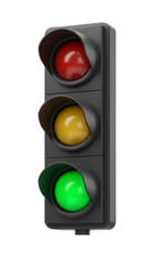 Realistic 3D Render of Traffic Light with Red Yellow and Green Lamps