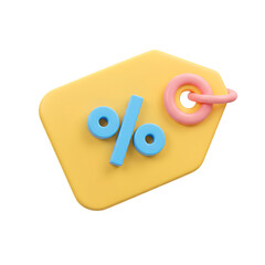Realistic 3D Render Of A Discount Percentage Tag With Transparent Background