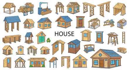 A Collection of Colorful Outlined House Illustrations