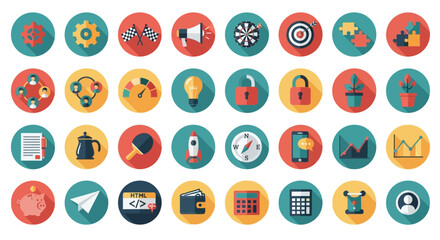 A Flat Design Business and Technology Icon Set