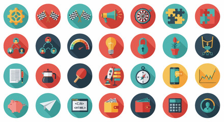 A Flat Design Business and Technology Icon Set