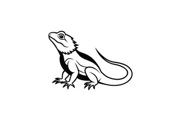 Obraz premium Bearded Dragon Illustration Detailed Reptile Design Exotic Pet Silhouette Black and White Graphic Vector Image Isolated Animal Silhouette