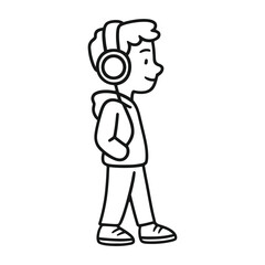 Cartoon boy listening music vector