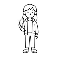 Cartoon woman holding smartphone vector