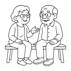 Elderly couple sitting bench vector